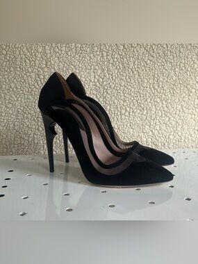 Nour Jensen Women's EU40/8.5 Black Mesh Pointed Toe Stiletto Pumps